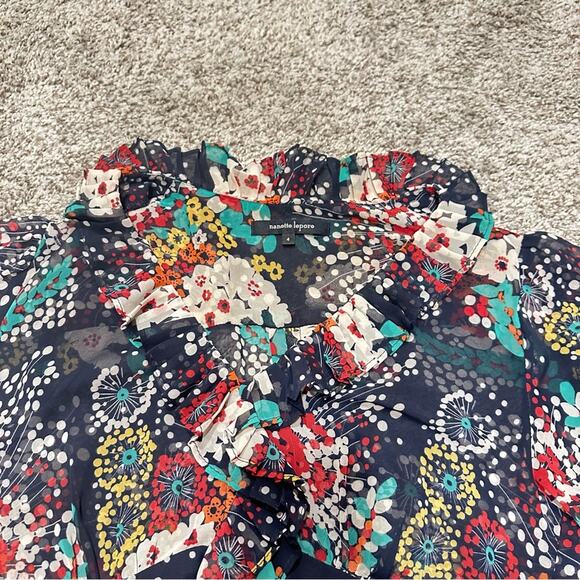 Nanette Lepore Sheer Colorful Flower Top Size 4 - Picture 3 of 6
